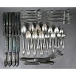 Part set of German .800 grade flatware with ornate rococo handles, 42oz, to/w six each table