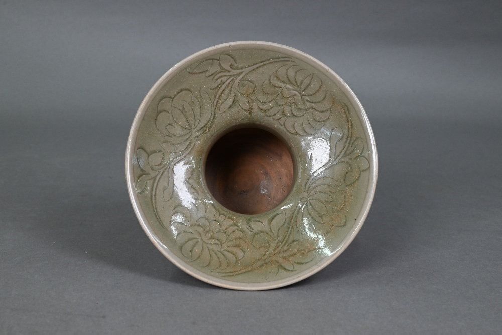 A Chinese Yaozhou celadon cuspidor (zha dou) in the Northern Song dynasty style, incised with - Image 3 of 7