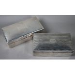 Two engine-turned silver cigarette boxes with cedar linings, Birmingham 1922/London 1929, 17/18cm