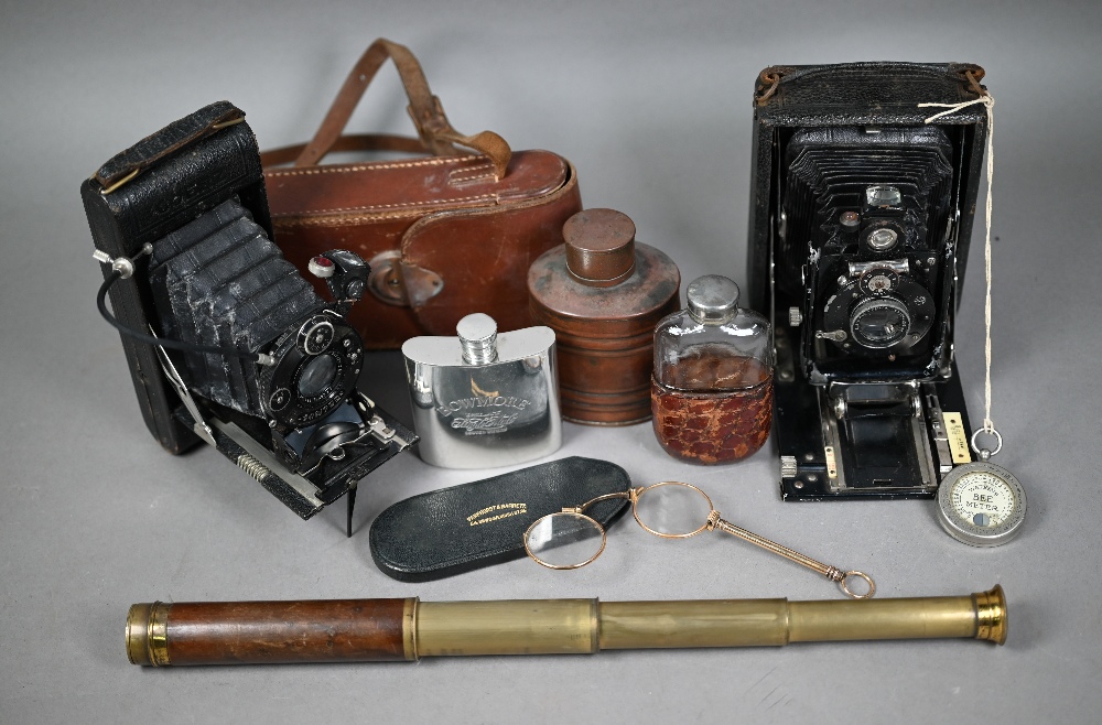 Victorian brass and mahogany three-draw pocket telescope, 40 cm extended to/w a vintage German AGC