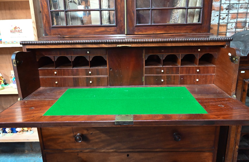 A Regency mahogany secrétaire library bookcase, the associated two door astragal glazed cabinet - Image 3 of 7