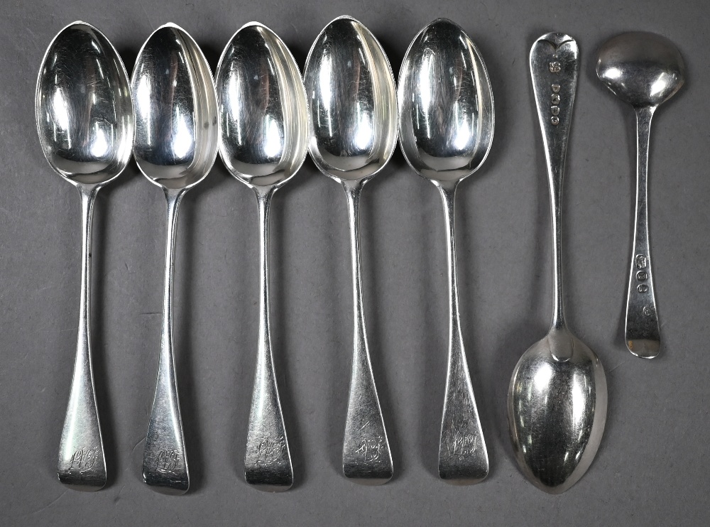 Victorian Scottish silver long-handled salt ladle and matching mustard spoon with chased rococo - Image 3 of 3