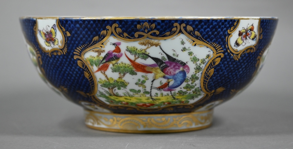 A 19th century Continental porcelain punch-bowl in the manner of the 18th century Worcester factory, - Image 4 of 5
