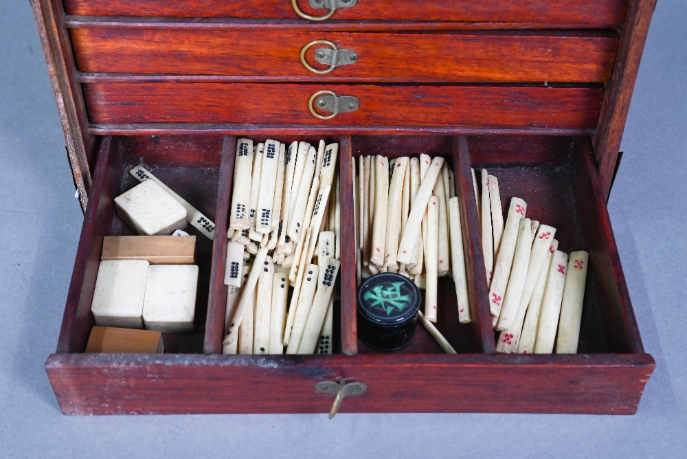 A Chinese Mah Jong set, the hardwood brass mounted case having two brass handles and sliding front - Image 10 of 12