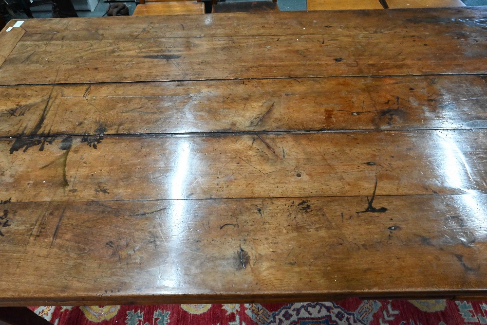An antique French fruitwood extending draw leaf dining table, with frieze drawer to one end, - Image 6 of 15