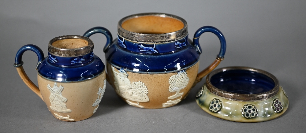 Two Doulton stoneware silver-rimmed three-piece tea services and other similar wares - Image 3 of 4