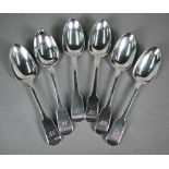 Five Victorian silver fiddle pattern dessert spoons, Samuel Hayne & Dudley Cater, London 1853, 8.