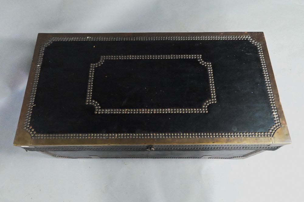 A 19th century brass studded black leather clad camphor-lined trunk, with brass handles to the - Image 5 of 5