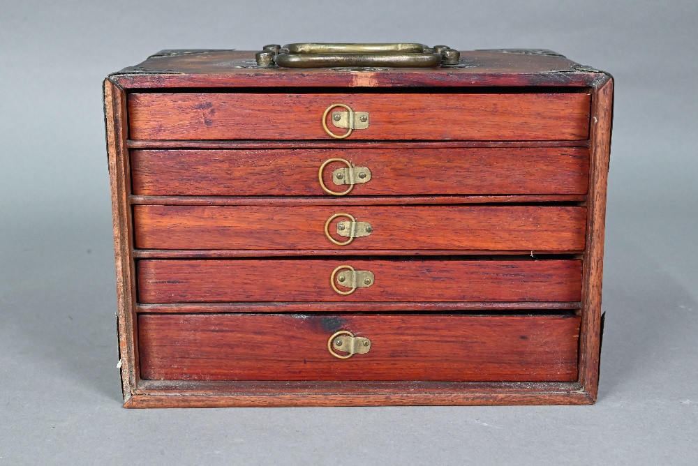 A Chinese Mah Jong set, the hardwood brass mounted case having two brass handles and sliding front - Image 11 of 12