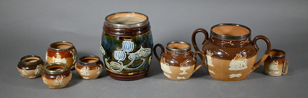 Two Doulton stoneware silver-rimmed three-piece tea services and other similar wares - Image 4 of 4