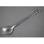 Falcon Studio (Henry George Murphy):  Arts & Crafts style spoon with fig bowl and finial pierced