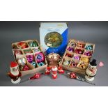 A small collection of vintage and later Christmas tree baubles and other decorations (in a small