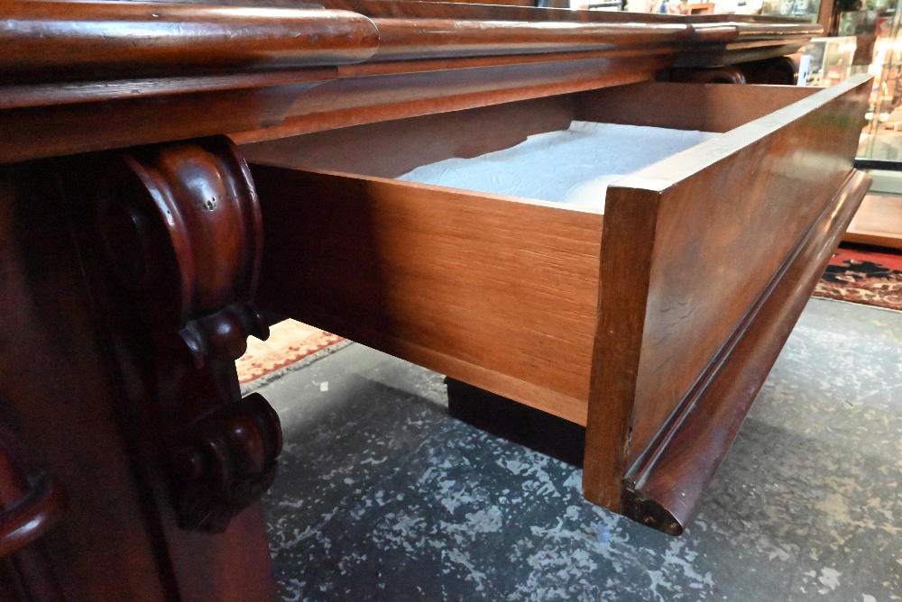 A large Victorian mahogany country house twin pedestal sideboard, the heavily moulded back over a - Image 4 of 7