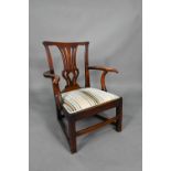 A Georgian oak open armchair with fabric seat - by repute ex Chawton House, Hampshire, reduced in