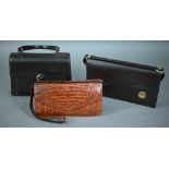 Tanner Krolle - two dark brown leather handbags in good condition to/w a vintage crocodile handbag