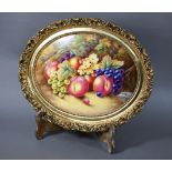 Clermont Fine China (Malvern) oval plaque, painted with still life of fruit by John F Smith (