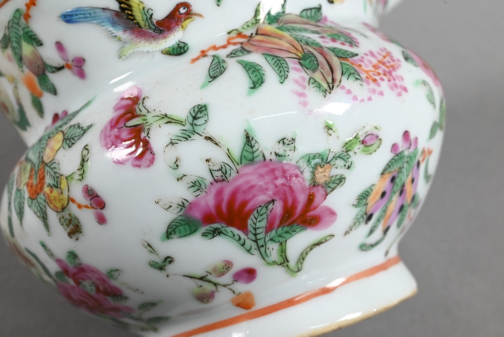 A 19th century Chinese Canton famille rose jug painted in polychrome enamels with birds, butterflies - Image 24 of 24