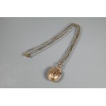 A 9ct rose gold belcher chain, 21 cm long (closed) c/w oval double locket approx 11.7g all in (2)
