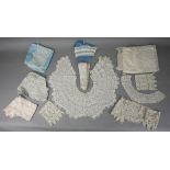 A small box of antique lace edgings and trimmings including needlerun and crochet lace