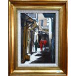 Susan Keeble - 'Walking through the Souk', oil on board, signed lower right, 28 x 19.5 cm, Llewellyn