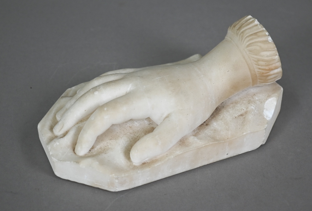 Victorian carved alabaster paperweight, modelled as a hand 16 cm long to/w a Victorian set of - Image 3 of 7