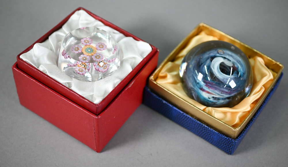 Facetted glass pentagonal paperweight with floral canes and star-cut base, 6 cm diam to/w a - Image 7 of 7