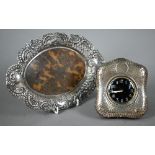 Victorian silver and tortoiseshell oval pin-tray with pierced and embossed rim, J. Batson & Son,