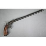 Antique breech-loading 'marksman's' pistol with hammer action and 30 cm barrel, two piece walnut