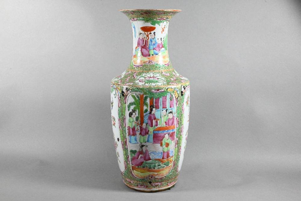 A 19th century Chinese Canton famille rose vase, late Qing dynasty, baluster form with a flared neck - Image 3 of 11
