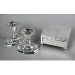 Pair of Edwardian loaded short silver candlesticks, Harrison Bros & Howson, Sheffield 1904, 9cm,