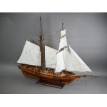 Wooden 1:50 scale model of 1875 Baltimore Clipper 'Harvey', 70 x 95 cm overall, built by John V