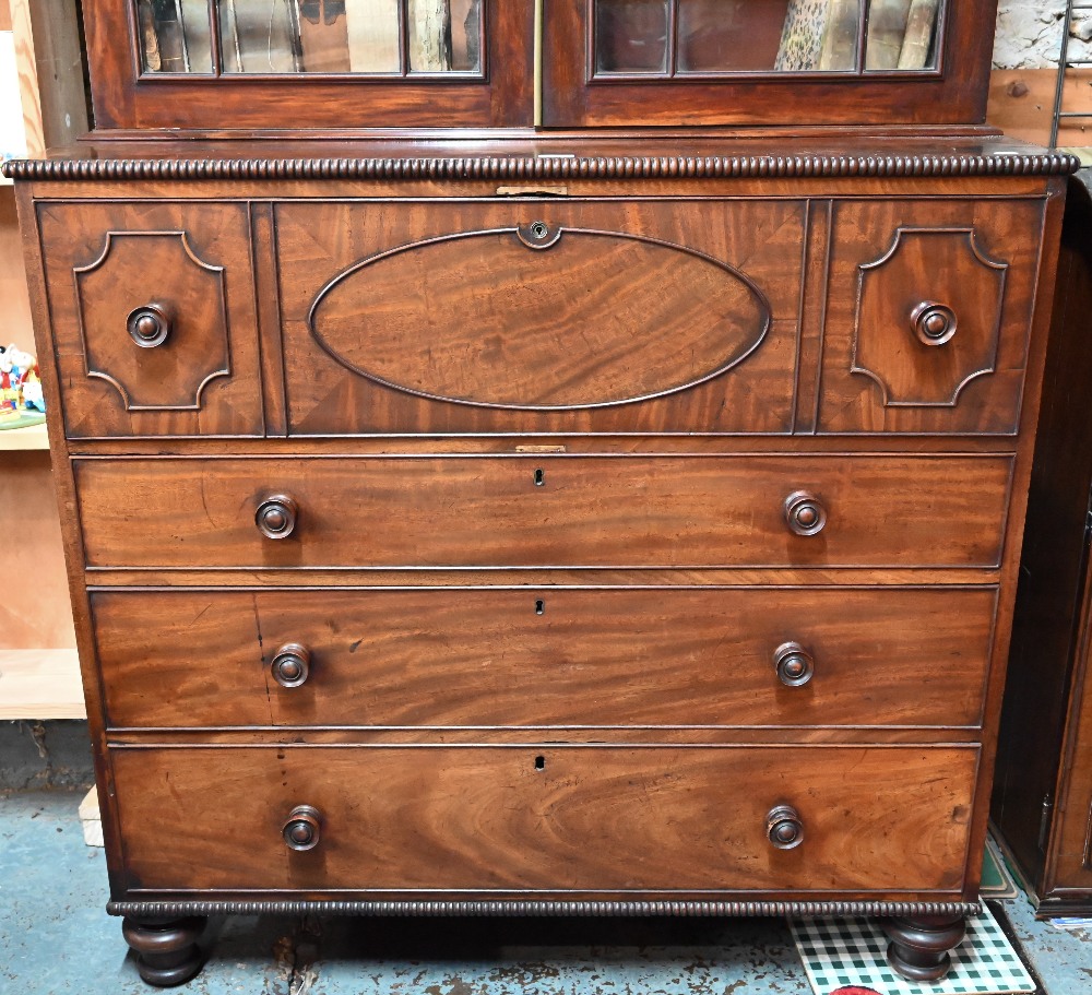 A Regency mahogany secrétaire library bookcase, the associated two door astragal glazed cabinet - Image 2 of 7