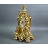 Japy Freres, an ornate French ormolu Gothic Revival 8-day twin drum mantel clock striking on a bell,