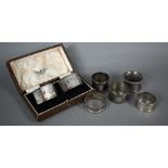 Cased pair of hexagonal napkin rings, The Alexander Clark Co. Ltd., Birmingham 1936, to/w four other