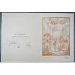 HM Queen Elizabeth II and HRH the Duke of Edinburgh Christmas card with two gilt cyphers to front,