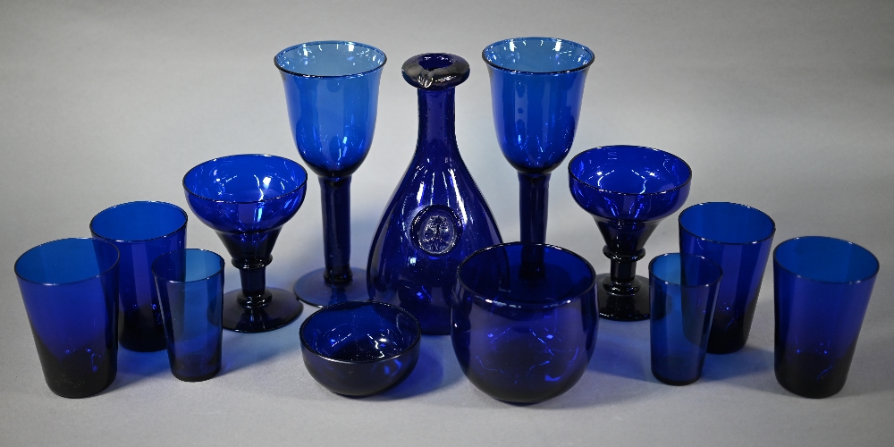 A selection of Victorian and later 'Bristol blue' drinking glasses, tea-blending bowl and another - Image 2 of 5
