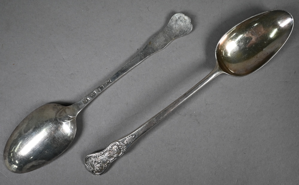 WITHDRAWN George II Queens pattern tablespoon, George Morris, London 1752, to/w a George III example - Image 3 of 4