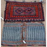 A hand woven Belouch saddlebag to/w a Sumak flatweave double saddlebag (2)