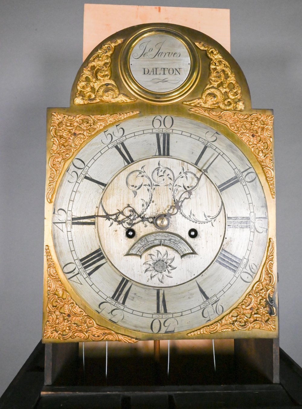 Jarvis, Dalton, an 18th century and later carved oak clock, the eight day movement with arched brass - Image 7 of 8