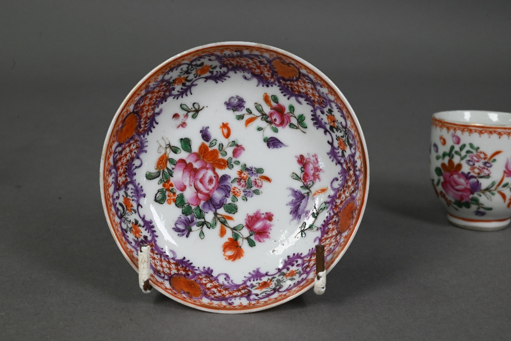 An 18th century Chinese export famille rose miniature teacup, 4.5 cm h and saucer, 8.5 cm - Image 5 of 10