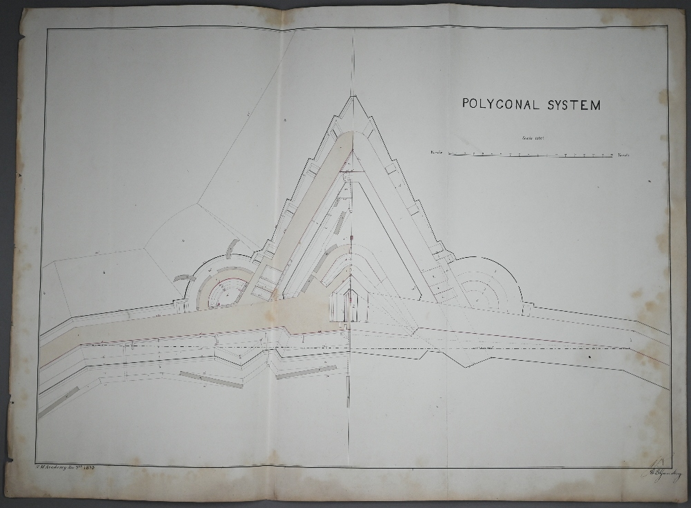 Five pen and watercolour plans for attacking fortress defences, Royal Military Academy 1875, - Image 5 of 7