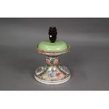 A late 19th century Chinese Canton famille rose stand (lamped) gilded and painted with figures,