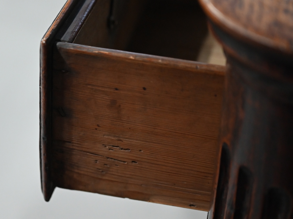 A 18th century oak low dresser, the two plank top with four drawer stage back, over an arrangement - Image 4 of 4