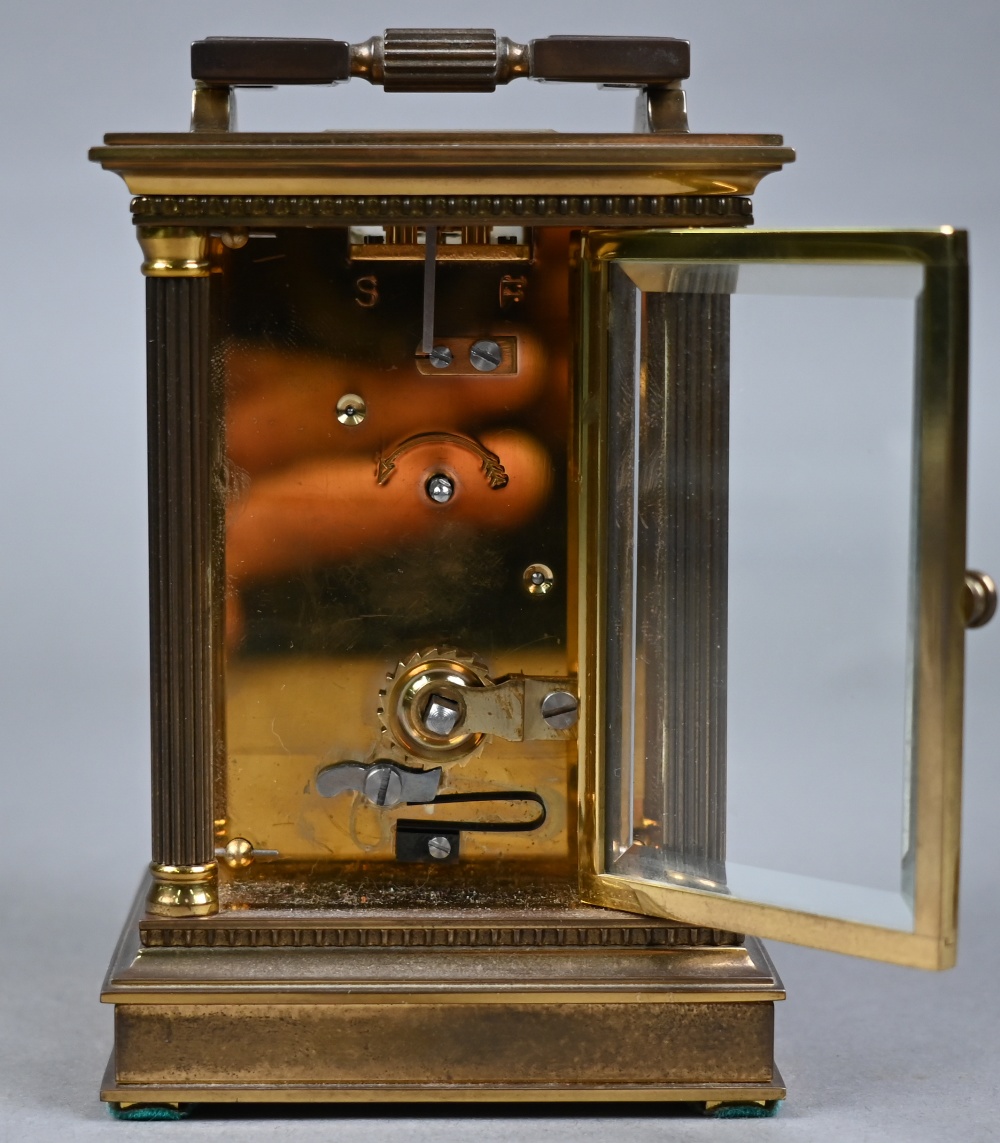 Matthew Norman, London, a Swiss made lacquered brass carriage clock, the single drum movement with - Image 4 of 6
