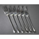 Set of six late Victorian old English pattern silver table forks, Charles Boyton II, London 1899,