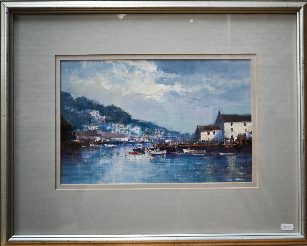 English school - Harbour view, Polperro, Cornwall, oil on canvas, signed lower right, 23 x 36 cm