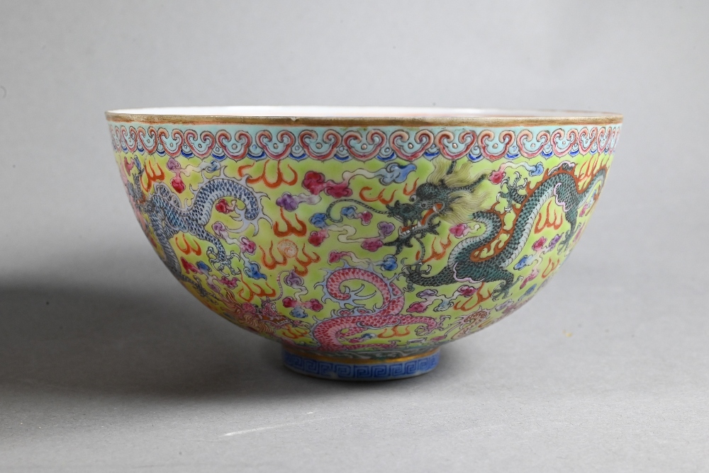 Two 20th century Chinese egg-shell porcelain bowls painted interiors with phoenix and feather-scroll - Image 8 of 16