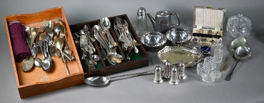 A part set of Hanoverian rat-tail flatware, Mappin & Webb OEP stuffing spoon and other flatware