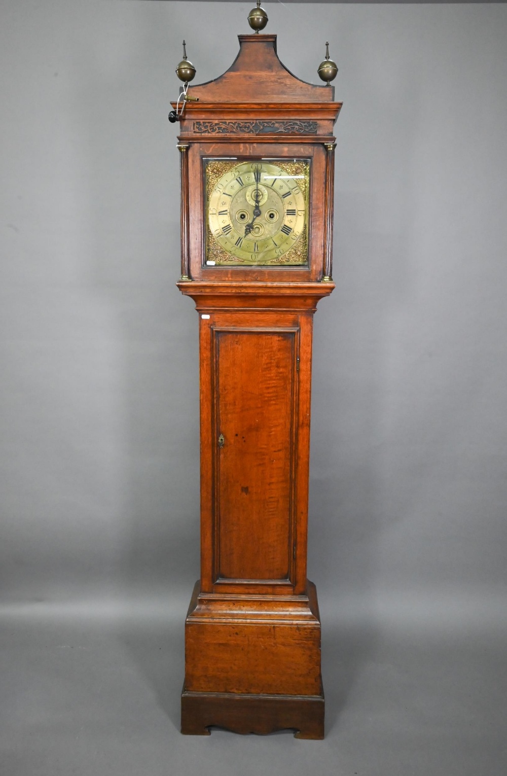 John Stokes, Saffron Walden, an 18th century oak longcase clock, the 8-day movement with 30 cm brass