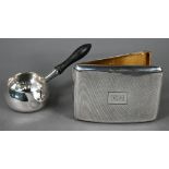 Victorian silver brandy warmer with turned and ebonised handle, Goldsmiths and Silversmiths Co,
